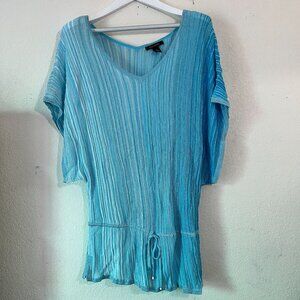 White House Black Market Womens Blue Metallic Knit Dolman Sleeve Tunic Blouse XL